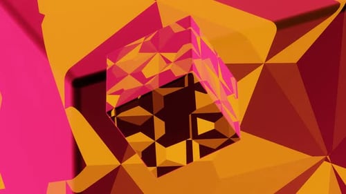 Animação VJ Loop de um cubo laranja voando sobre um fundo laranja