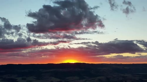 Sunset rural landscape aerial view. Nature scenery