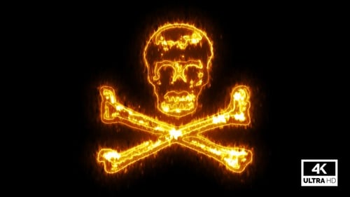 Fiery Skull Crossbones Outline Reveal Animation