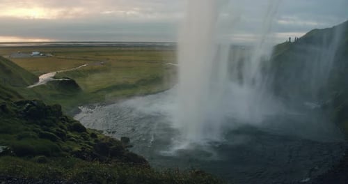 Seljalandfoss Waterfall in Summer Sunset Iceland