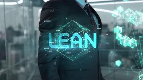 Geschäftsmann mit Lean Hologram Concept