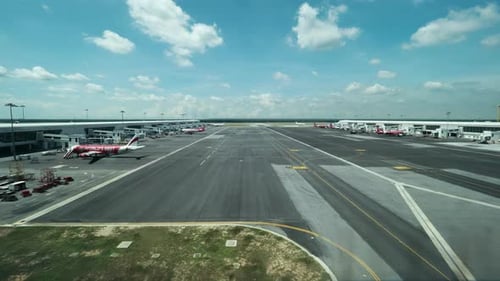 Timelapse of plane traffic on flying line in airport