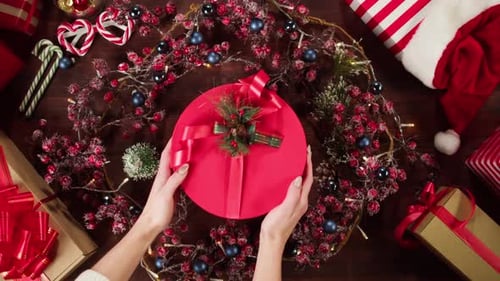 Present Box in Christmas Wreath Top View