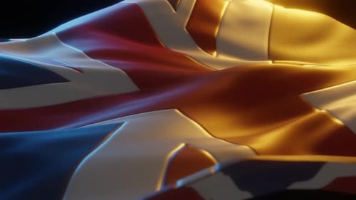Realistic Waving Union Jack Flag with Cinematic Lighting