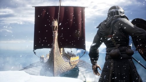 3D Animated Viking Ship with Warrior in Snowy Arctic