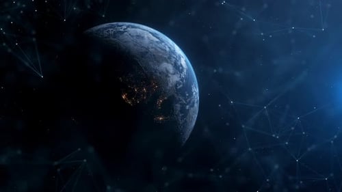 Night Planet With Digital Connections