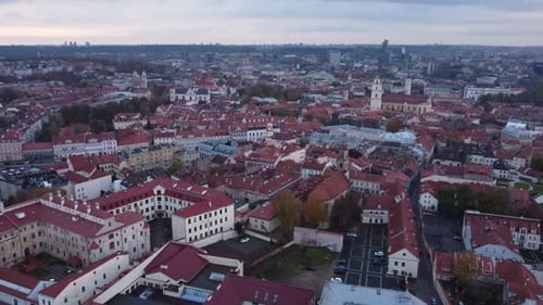 Buildings In Baroque Architecture In The City Of Vilnius, Lithuania At Sunset With Church Of St. Cas
