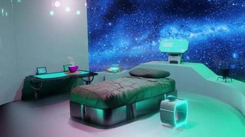 Futuristic Sci-Fi Room with Space View and Charging Animation