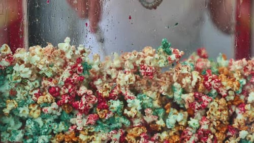 The Chef Mixes Colorful Popcorn While Cooking