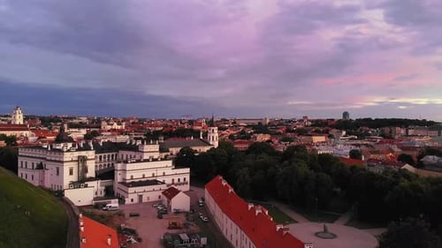 Aerial Rising View Over Scenic Lithuania Captal Vilnius