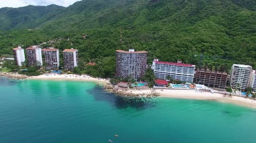 Aerial View of Tropical Beach and Beachfront Resorts