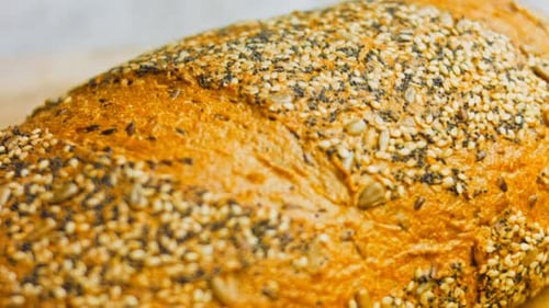 Close Up of a Freshly Baked Seeded Bread Loaf