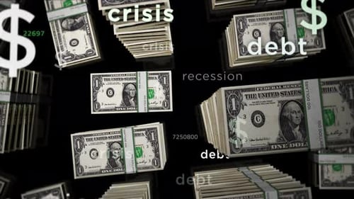Crisis, recession and debt in USA with Dollar money loop