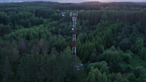 Telecommunications tower carrying broadcasting antennas for gsm, 3G, 4G and 5G cellular networks. Ae