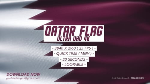 Realistic Waving Flag of Qatar Animation Background