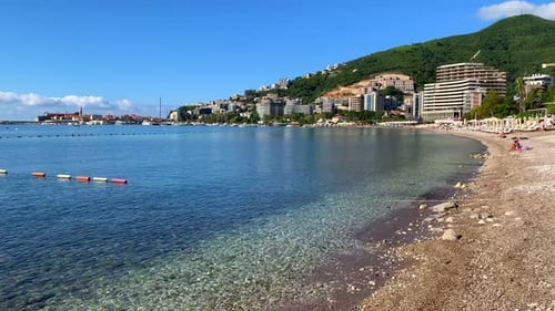One of the Beaches of the Budva Riviera at Sunrise in Montenegro