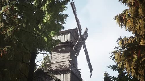 Old Traditional Wooden Windmill in the Forest