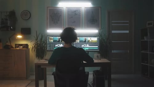 Video Editor Working at Night
