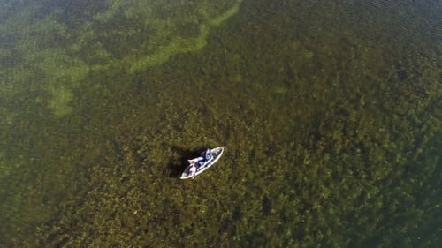 Aerial View of People Kayaking in a Clear Sea