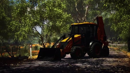 Tractor excavador en Bush Forest