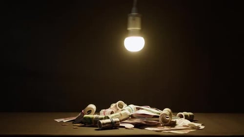 Money Cash on Table Closeup