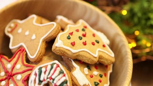 Christmas Gingerbread Cookies in a Festive Bowl