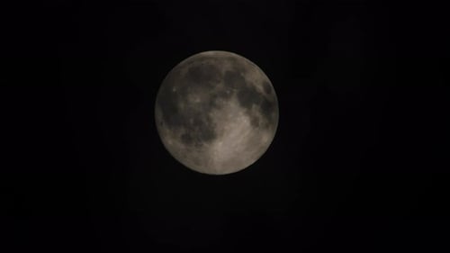 Clouds passing by the full moon, real time shot. Full moon at night with clouds in real time.