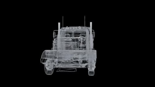 Rotating Wireframe Semi-Truck Model Animation