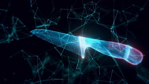 Metal Kitchen Knife Hologram Close Up 4k