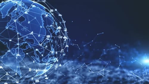 Futuristic Global Technology Network with Data Icons