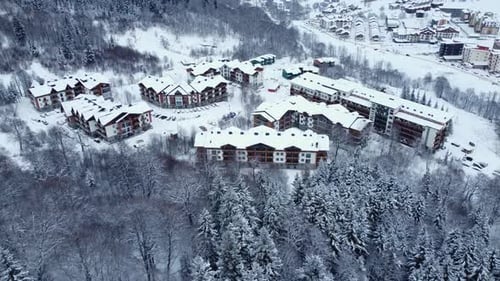 Snowy Ski Resort In The Mountains
