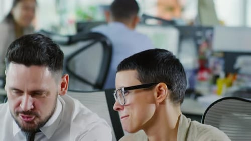 Two Office Workers Discussing Project