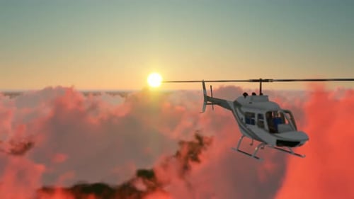 Hubschrauber bei Sonnenuntergang