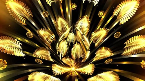 Elegant Golden Ornate Feathers Looping Background Animation