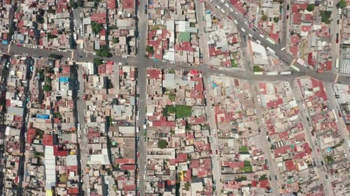 Colorful, Vibrant Red Roof of Buildings in Latin City Suburban Area. Top Down