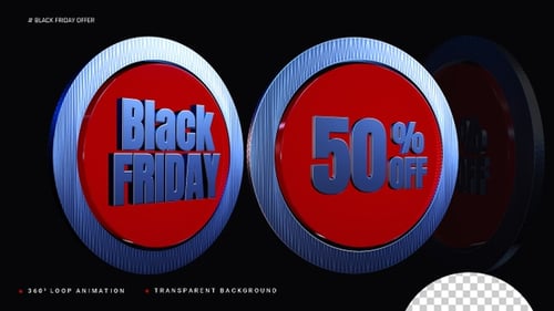 3D Metallic Spinning Sales Button with Black Friday Text