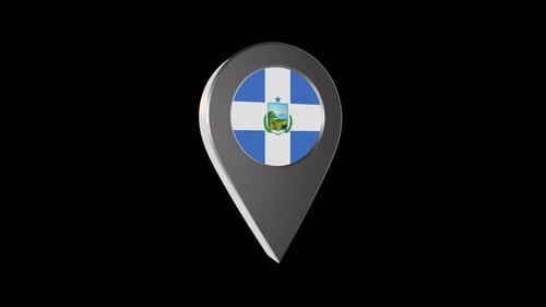 Puntero de navegación de mapa de animación 3D con bandera de Manta (Ecuador) con canal alfa - 2K