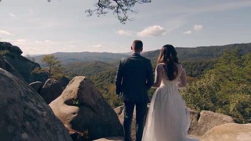 Newlywed Wedding Couple Walking in the Park