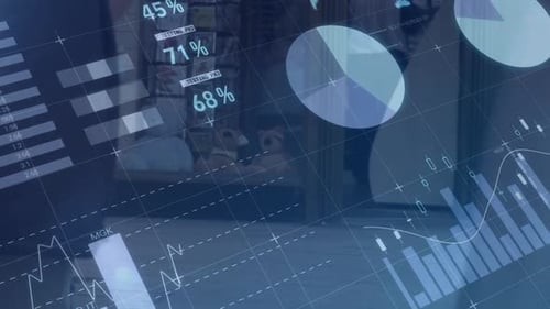 Modern Digital Data HUD Overlay with Business Charts and Graphs