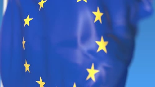 European Union Flag Waving Loop with Realistic Fabric Texture