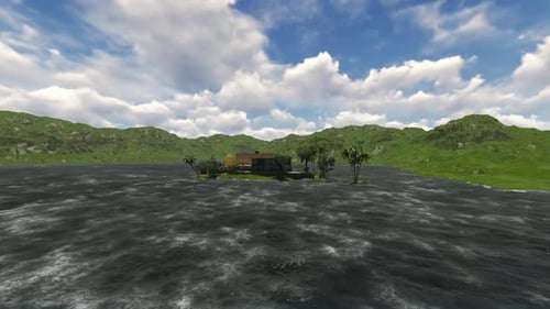 Green mountains and home on the island