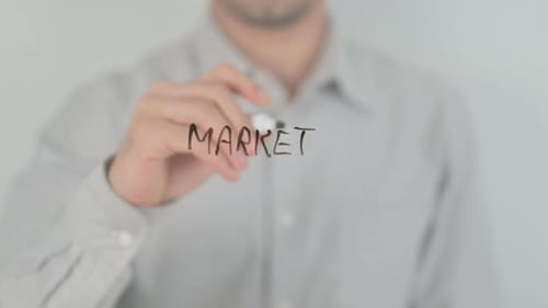 Market Writing on Screen with Hand