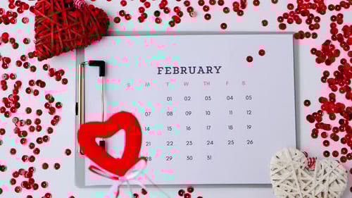 Heart on February Calendar Page for Valentine's Day