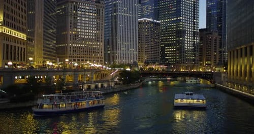 Chicago River with boats