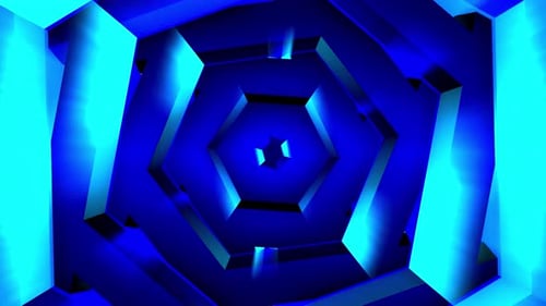 Blue Neon Geometric Hexagon Tunnel Abstract Animation