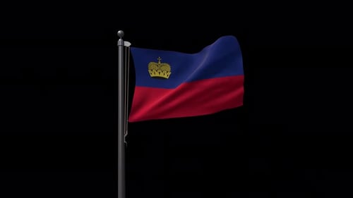 Realistic Waving Liechtenstein Flag on a Pole