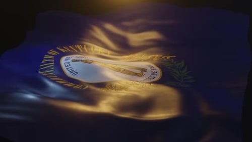 Kentucky State Flag Waving with Dramatic Lighting