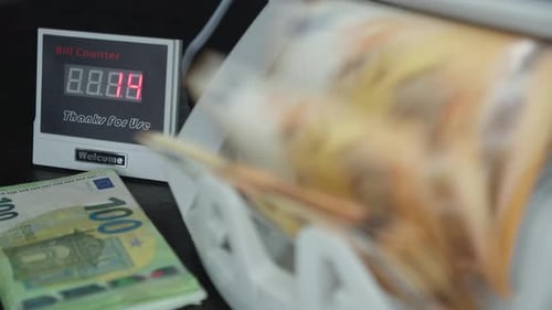 Euro Notes Being Counted by Bill Counter