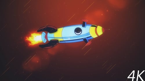 Animated Cartoon Rocket Flying Through Space Background