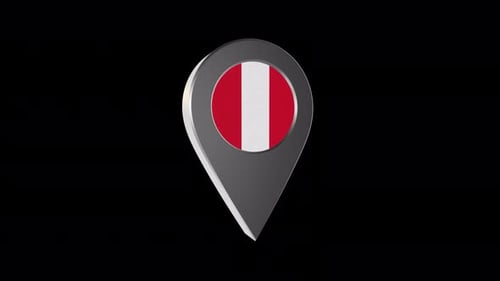 Spinning 3D Map Pin with Peru Flag Animation